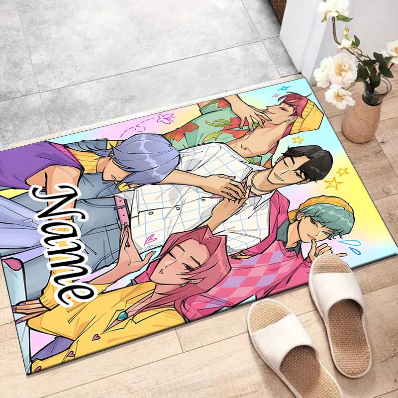 Custom KPop Demon Hunters Mat Personalized Name, Polyester Washable Indoor Entryway Rug, Gift for Christmas, Easter, Thanksgiving Day