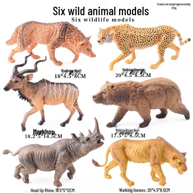 Kids' Wild Animal Figures: Lion, Tiger, Cow, Goat, Rhino, Horse, Leopard, Elephant - Plastic Educational Toys