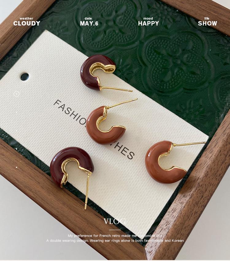 Ангола Красные C-образные Ретро Минималистичные Серьги с Эффектом Капли