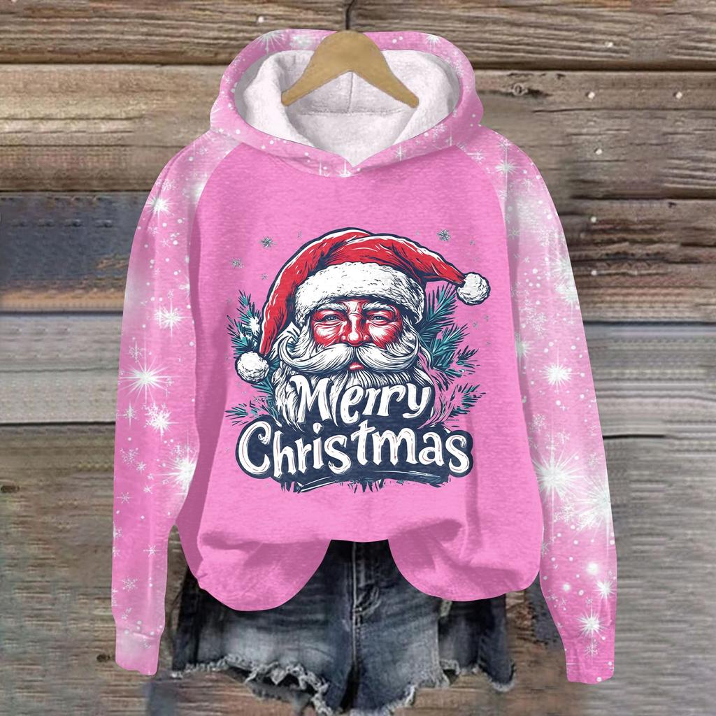 Женская модная толстовка с капюшоном и глубокими рукавами с рождественским принтом