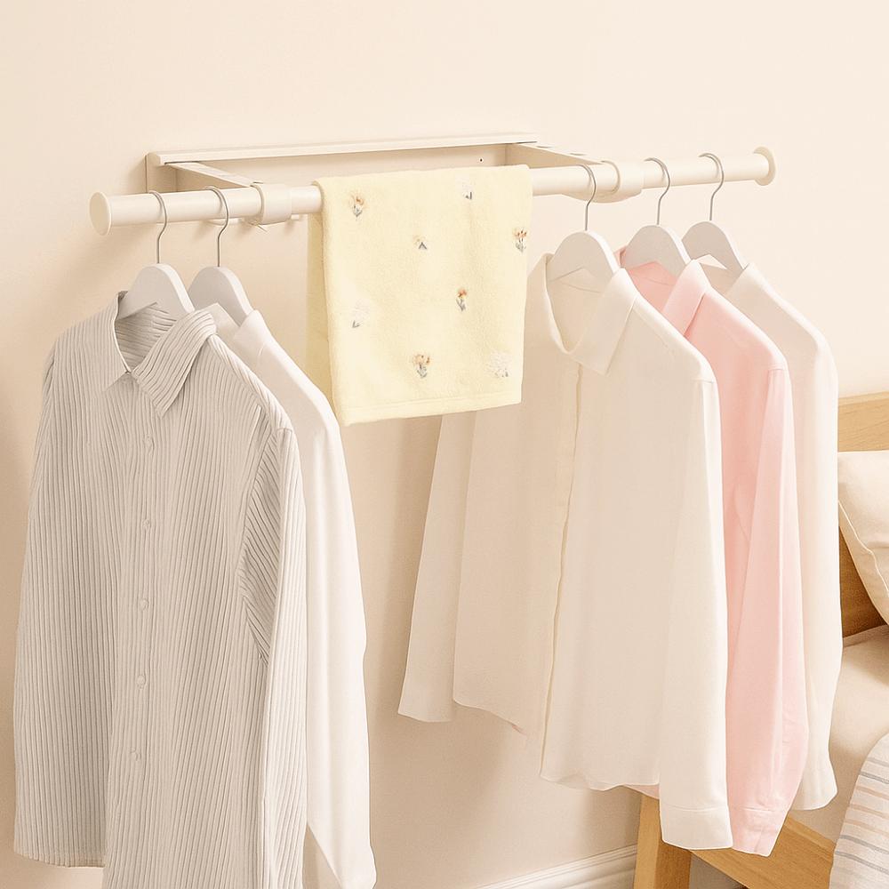 Carbon Steel Telescopic Clothes Rack Wall Mounted Laundry Drying Rack Apartment