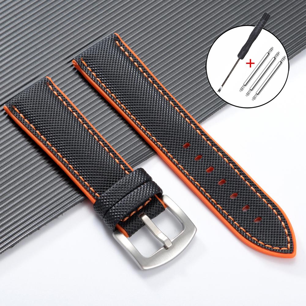 20 мм 22 мм 24 мм Премиальный силиконовый ремешок для часов Серебряная пряжка Водонепроницаемый Мягкий резиновый ремешок Прострочка Ремень Замена Универсальные часы