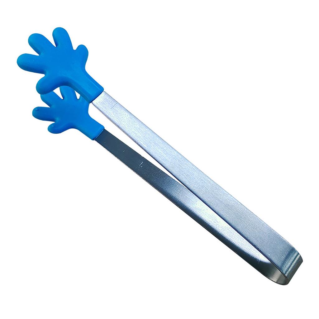 Hand Shape Small Tongs Silicone Tips Blue Stainless Steel Funny Heat Resistant Easy Clean Food