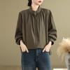 Весенняя литература свободная однотонная рубашка с воротником-стойкой и рукавами-фонариками с длинными рукавами женская рубашка верх блузки и рубашки
