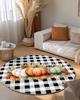 Orange Green Grey Fall Round Area Rugs Soft Area Rug for Kids Room, Botanical Thanksgiving Pumpkins Plaid Washable Living Room