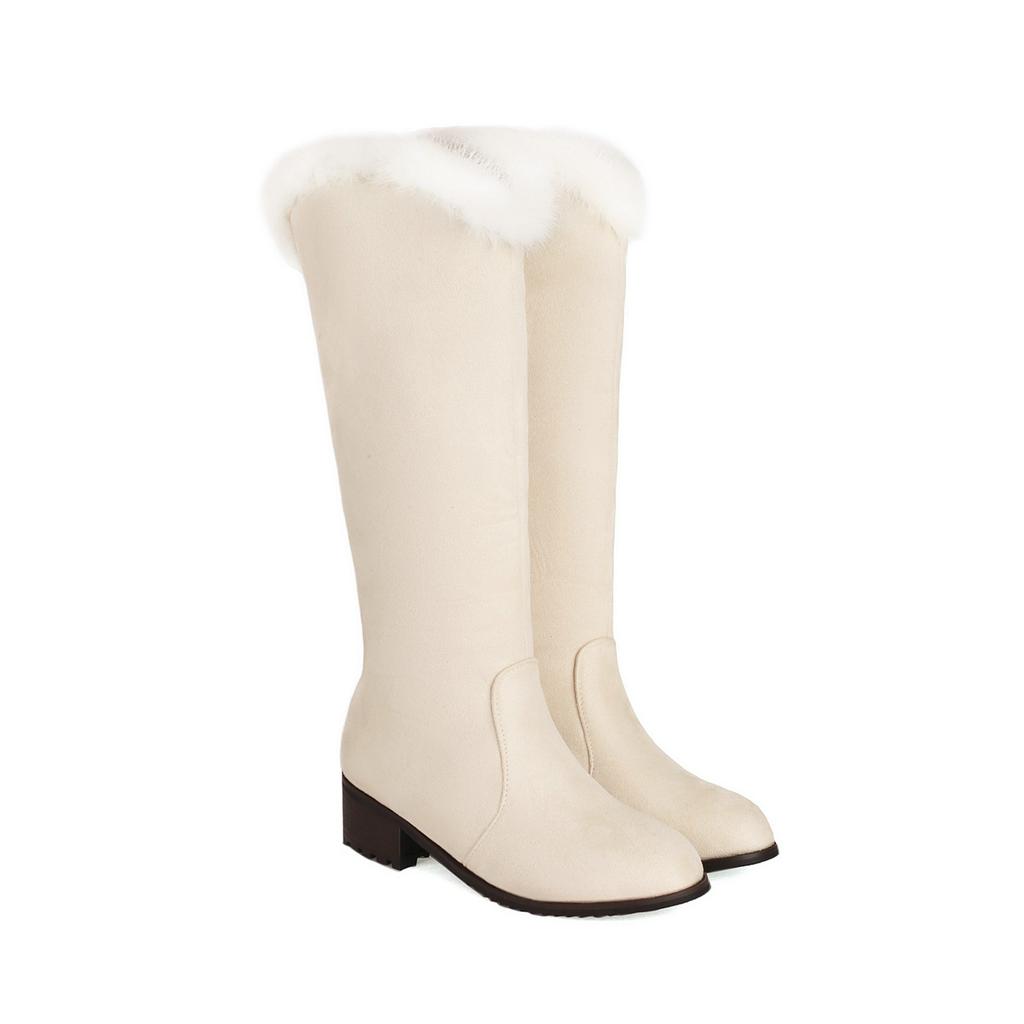 Женские сапоги на низком каблуке, осенне-зимние, новые, на толстом каблуке, большие размеры, теплые, плюшевые, средние сапоги