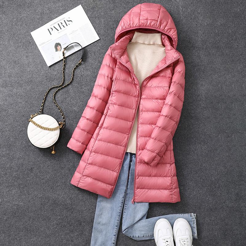 2025 Autumn and Winter New Removable Hat Light Thin Down Jacket Women's Medium and Long Slim Large Size Jacket Tide