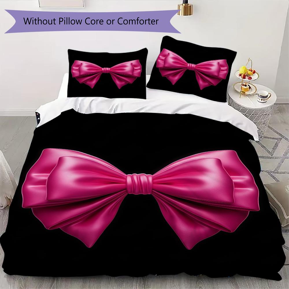 Pink Bow Pattern Bedding uilt Set uilt Cover Pillowcase Home Decoration Birthday Gift (1 * duvet cover + 2 * pillowcase without core)29