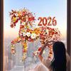 2026 год Красный цветок Лошадь Виниловые электростатические наклейки на стекло Дверь Окно Стена Съемные для украшения дома, офиса, комнаты