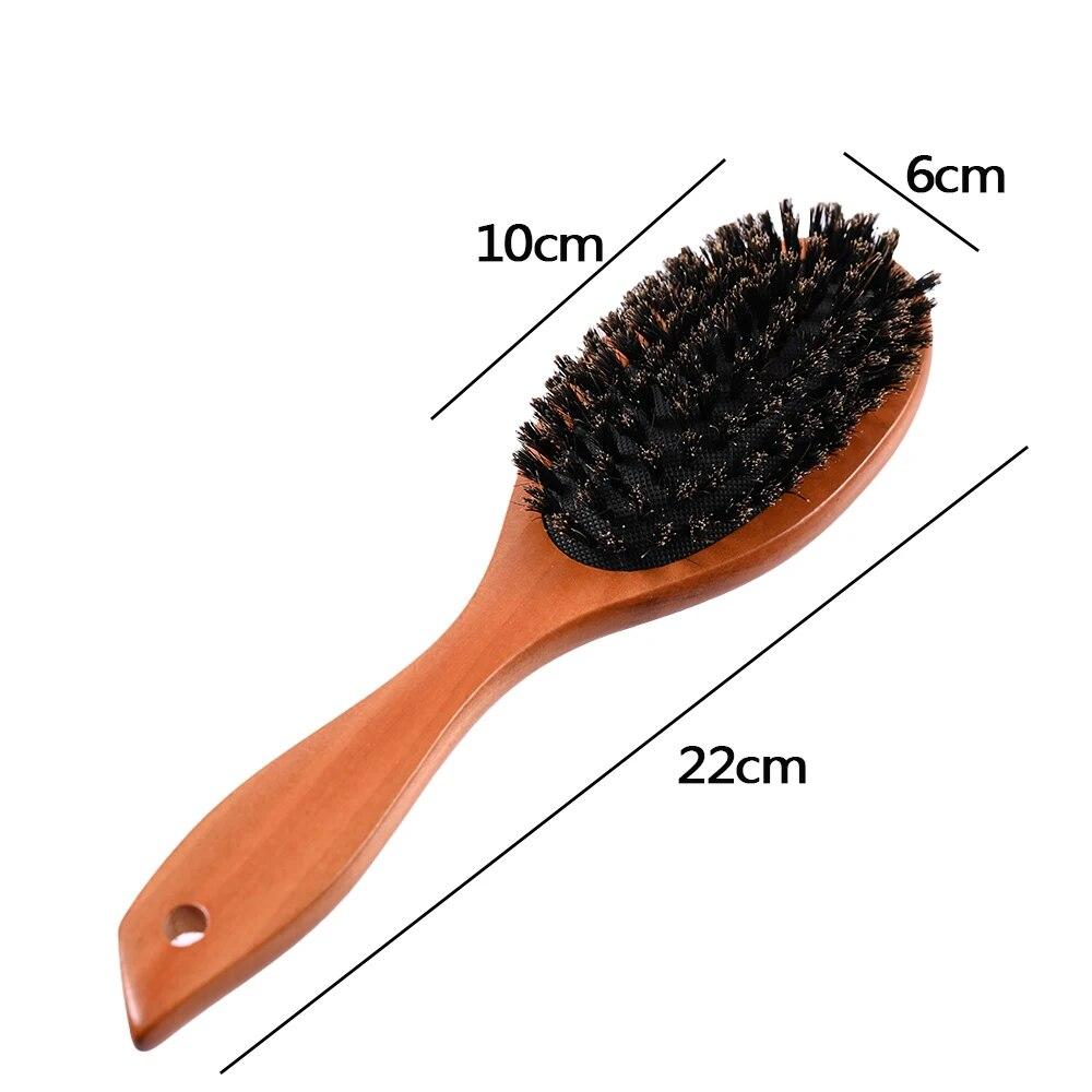 Natural Boar Bristle Hairbrush Massage Comb Smooth Hair Airbag Wooden Comb Smooths Frizz Anti -Static Hair Comb Styling Tool