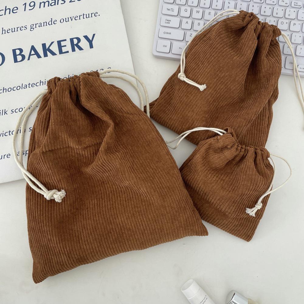 3PCS Solid Color Drawstring Cosmetic Bags Large Capacity Corduroy Gift Storage Bag Drawstring Style Durable Makeup Bag Outdoor