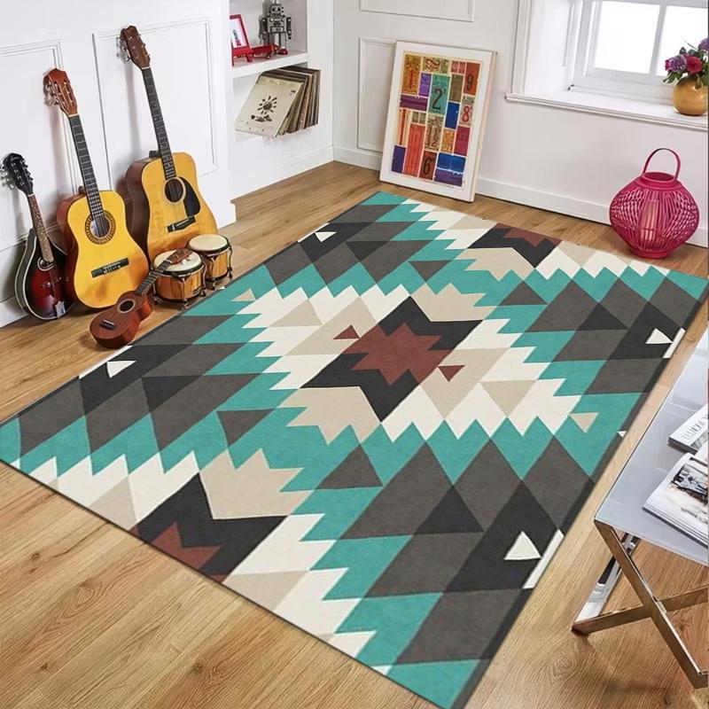 Ethnic Geometric Pattern Carpet Rug Mat Home Decoration Tribal Diamond Triangle Design Vintage Style Multicolor Floor Mat