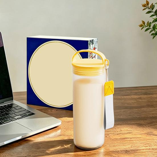 Frosted Water Bottle with Handle & Lanyard, Food Grade Clear Drinking Bottle, Leak-Proof Portable Travel Drink Soybean Milk Cup for Outdoor Gym Office