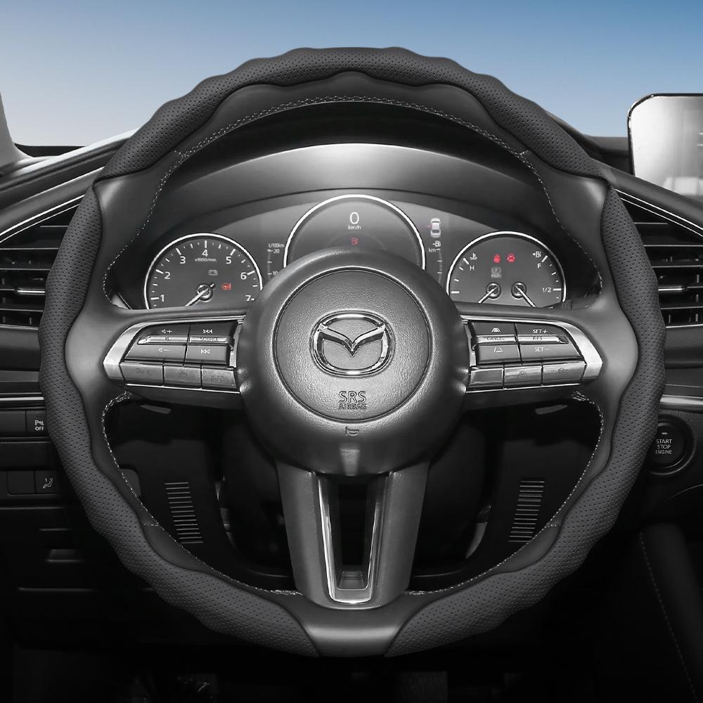 zkfan8 Suitable for Mazda Steering Wheel Cover with Wavy Sports Design, Breathable Leather, Segmented Anti-Slip, Sweat-Absorbing Protective Cover,