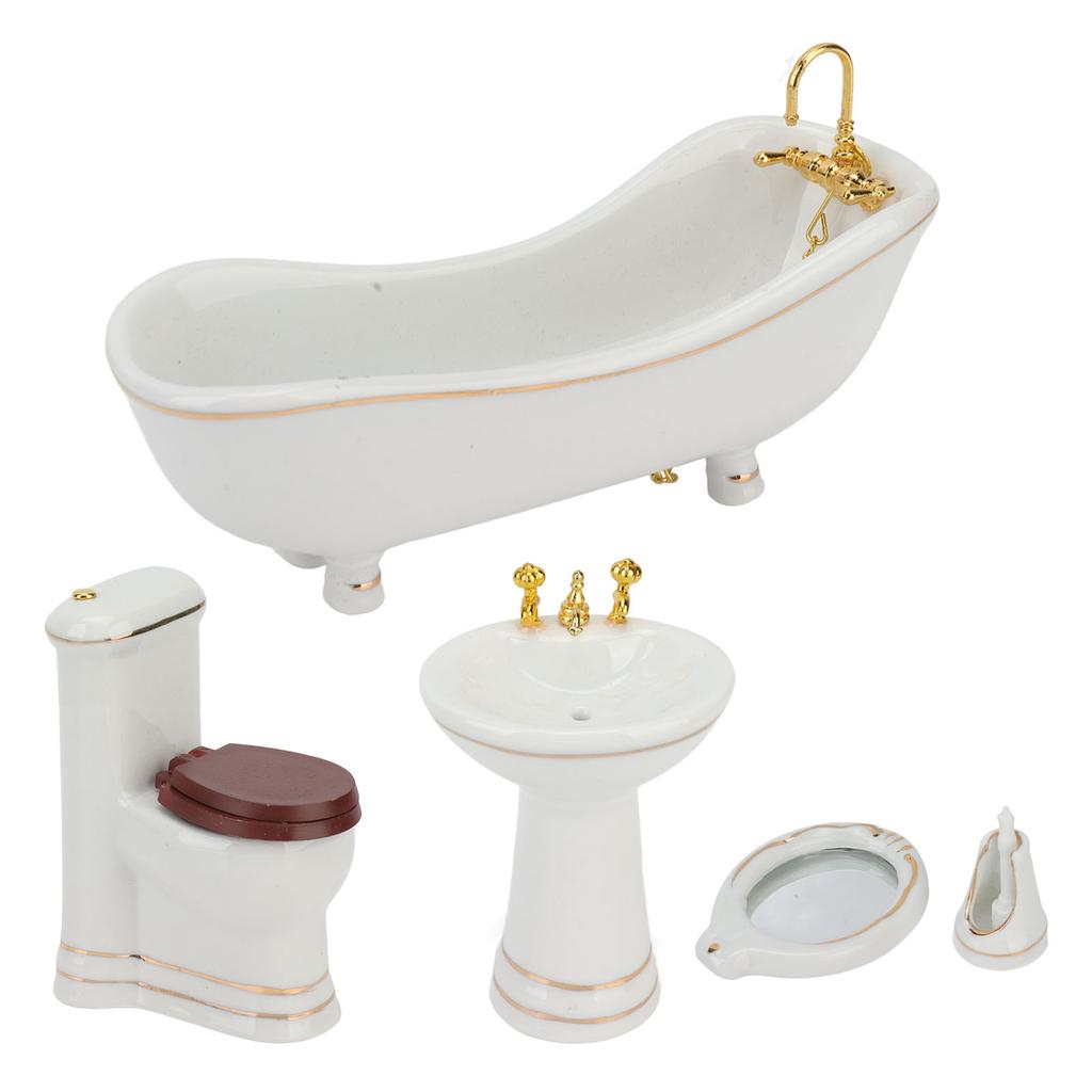 5 Pieces 1:12 Dollhouse Bathroom Set Cute Beautiful Porcelain Dollhouse Miniature Furniture Toys