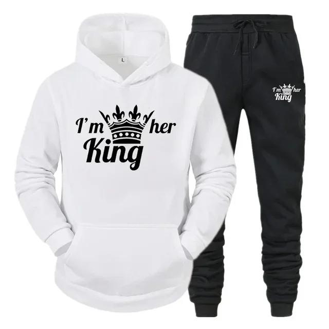 Толстовка Lover Tracksuit с капюшоном с принтом QUEEN KING для пар, толстовка с капюшоном, женская толстовка из 2 предметов, спортивная одежда для мужчин и женщин