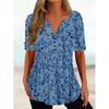 Trendy And Cool Women's Summer Loose V-neck Pullover Short-sleeved Button Printed T-shirt