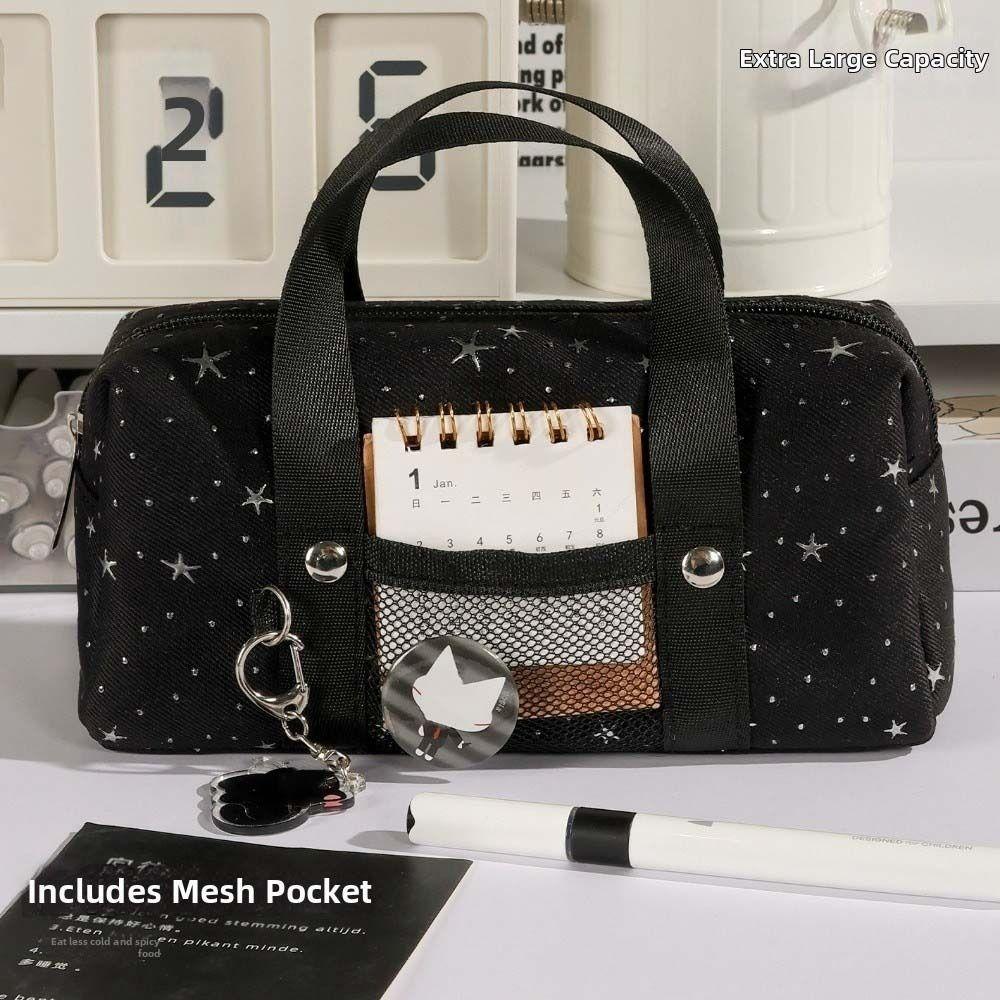 Multi-layer Star Dots Pencil Case Handheld Pencil Pouch Korean Style Pen Bag Large Capacity Desktop Storage Cloth Stationery Bag