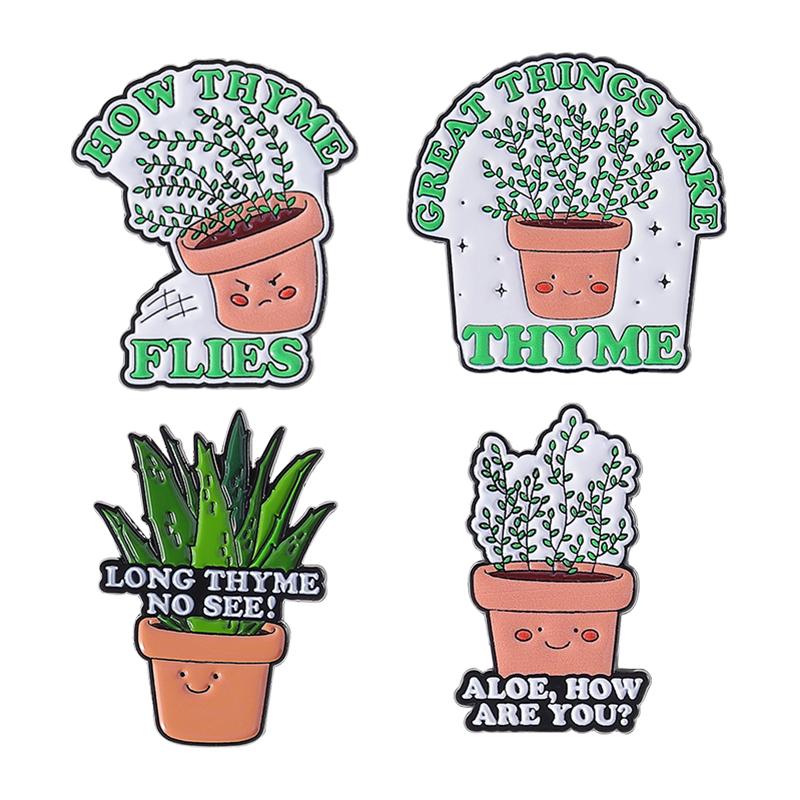 Эмалевые значки Горшки для растений Заказные Броши GREAT THINGS TAKE THYME Значки на лацкан Одежда Забавные Украшения Подарок для друзей