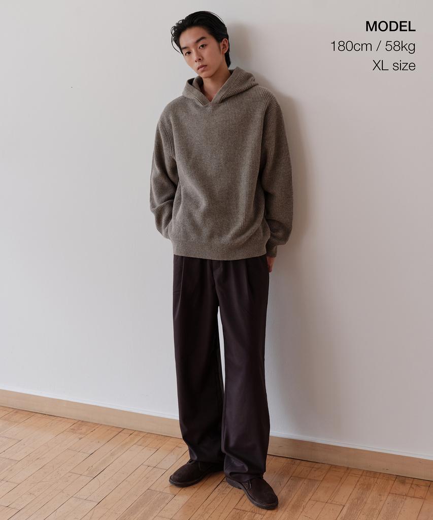 MUSINSA STANDARD [Victoria Wool] Ribbed Hooded Knit [Taupe]