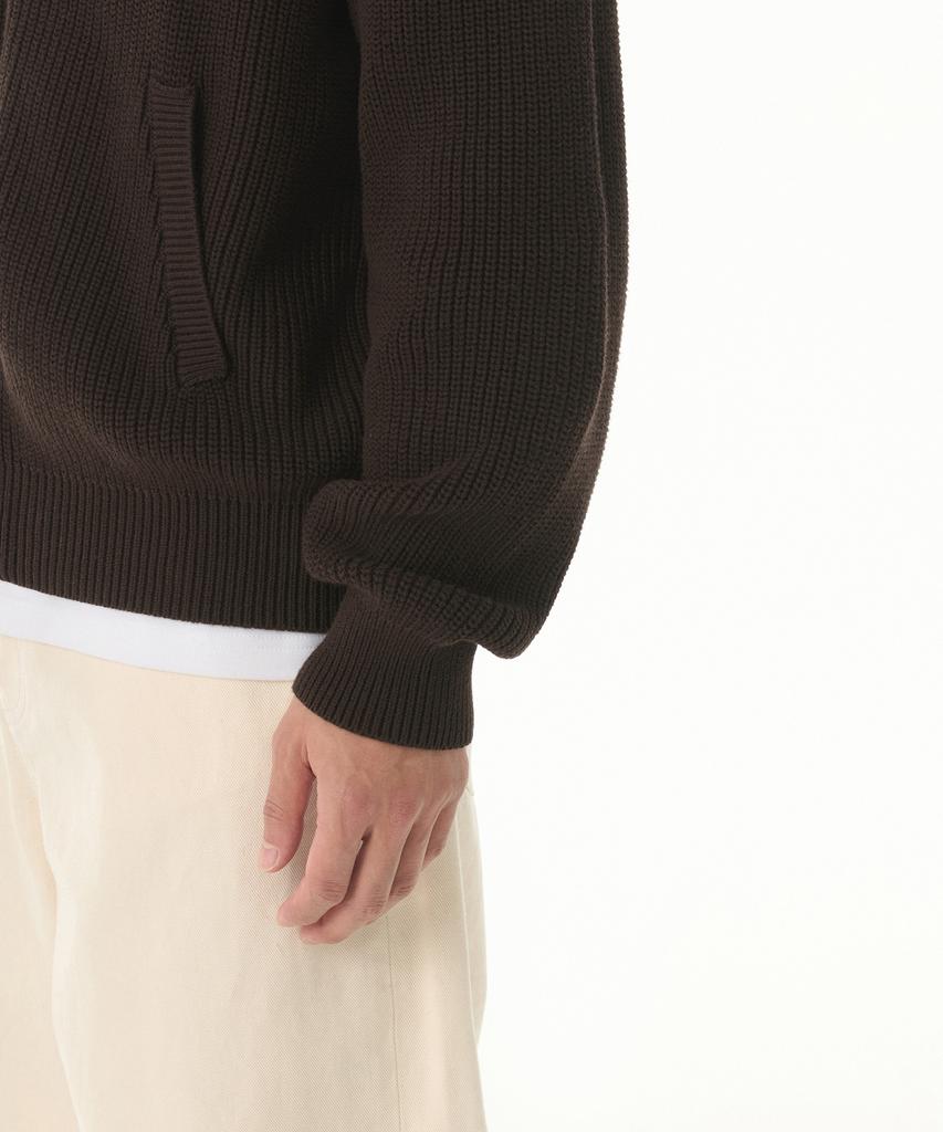 MUSINSA STANDARD Ribbed Knit Hooded Zip-Up [Brown]