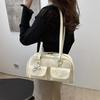 Spring New Personalized Solid Color Design Double Pocket Glossy Shoulder Underarm Handbag