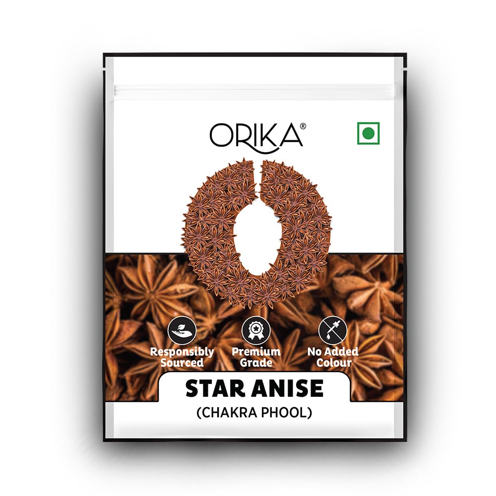 Orika Star Anise (Chakra Phool) Whole Spice | 100% Natural, Aromatic Spice for Indian Cooking & Masala Chai - 25g Pouch (1)