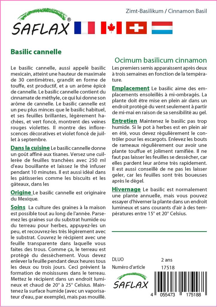 SAFLAX Подарочный набор - Коричный базилик - 200 семян - С подарочной коробкой, карточкой, этикеткой и субстратом для посадки - Ocimum basilicum