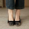 Shallow mouth single shoe women 2026 spring and autumn high-end metal square toe fashion shoes versatile and comfortable low heel commuting shoes