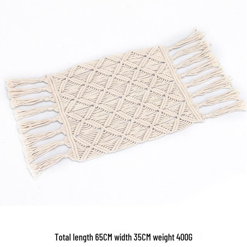 Bohemian Handwoven White Cotton Rope Tapestry - Retro Style Decorative Wall Hanging for Bedroom or Home