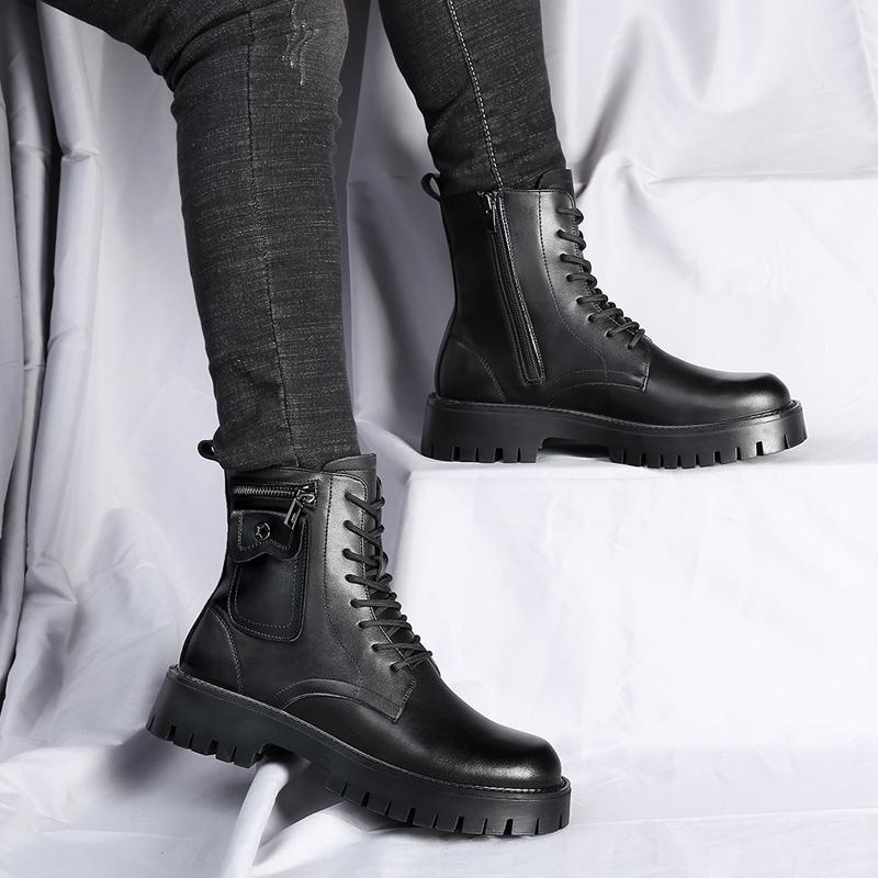 Fashion White Boots For Men New British Style Platform Motorcycle Boots Good Quality Casual Men’s High Top Leather Shoes Punk 2023