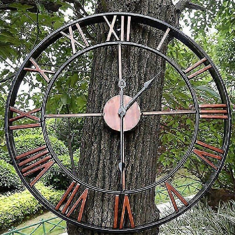Roman Wall Clock Vintage Metal Decor With Quartz Movement For Living Room And Bedroom