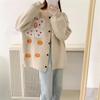 Средней длины осень-зима большой размер свободный ретро вязаный кардиган женский мягкий цветочный свитер пальто
