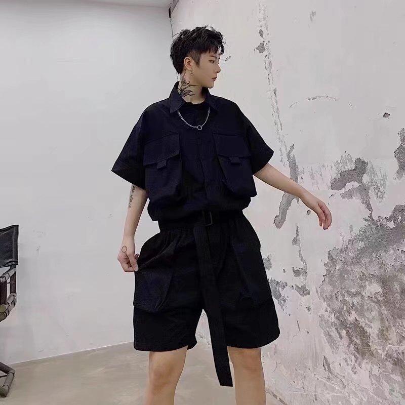 Летний мужской комбинезон с короткими рукавами и шортами, модный ретро-комбинезон в рабочем стиле, свободный комплект, ультратонкий