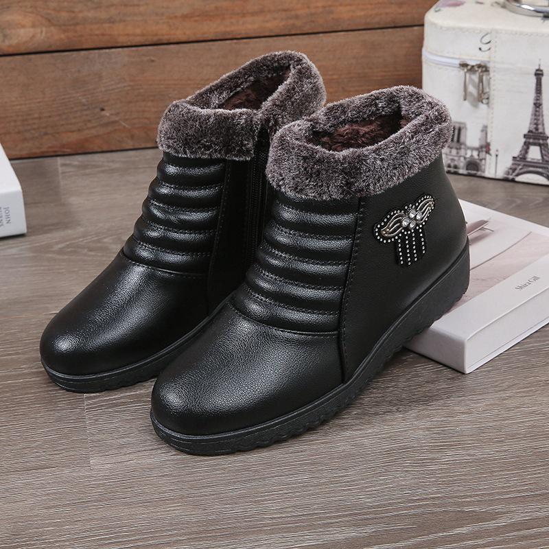 Женские зимние туфли Plus Velvet из утолщенной нескользящей водонепроницаемой кожи для людей среднего и пожилого возраста