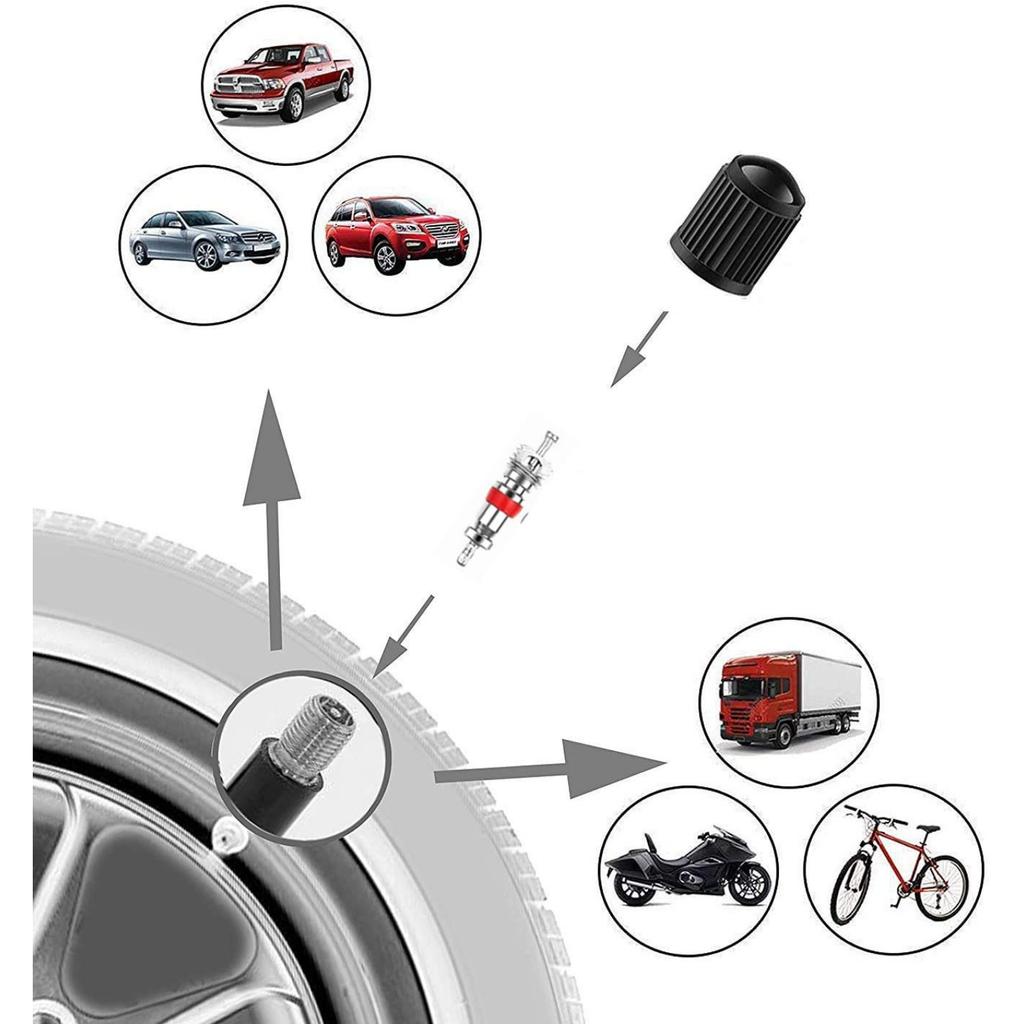 Инструмент для ремонта сердечника клапана: 64 шт., съемник клапана шины автомобильного велосипеда - 3 шт., инструмент для сердечника 4-ходового клапана - 1 шт., крышки клапанов шин - 20 шт., сердечник клапана - 40 шт.
