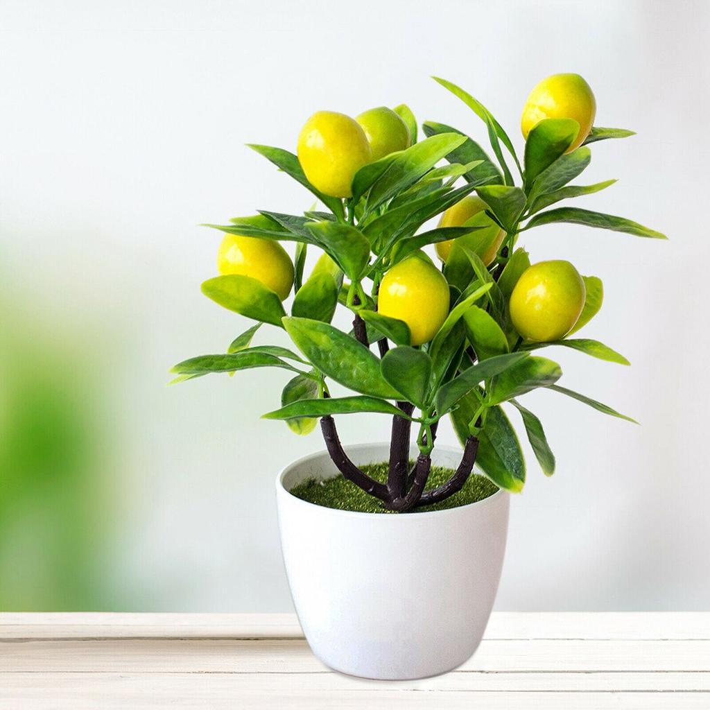 1pcs Artificial Lemon Tree Potted Flowers Fake Plant Simulation Bonsai Fruit Potted Outdoor Yard Garden Home Decor