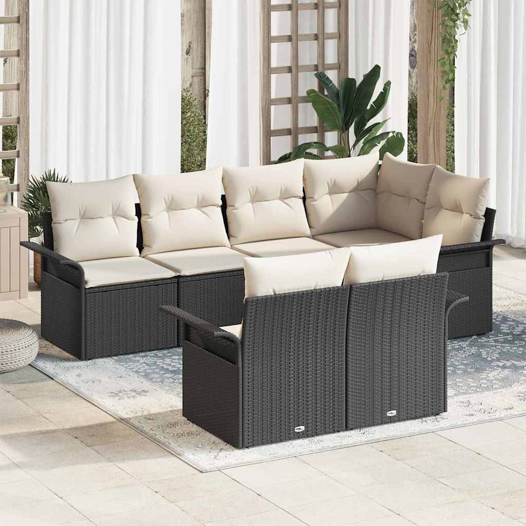 Garden Sofa Set with Cushions 7 pcs Black Poly Rattan