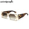 Vintage Punk Rectangle Sunglasses Women New  Luxury Brand Trendy Hollow Hexagon Lenses Double Beam Shades For Ladies UV400