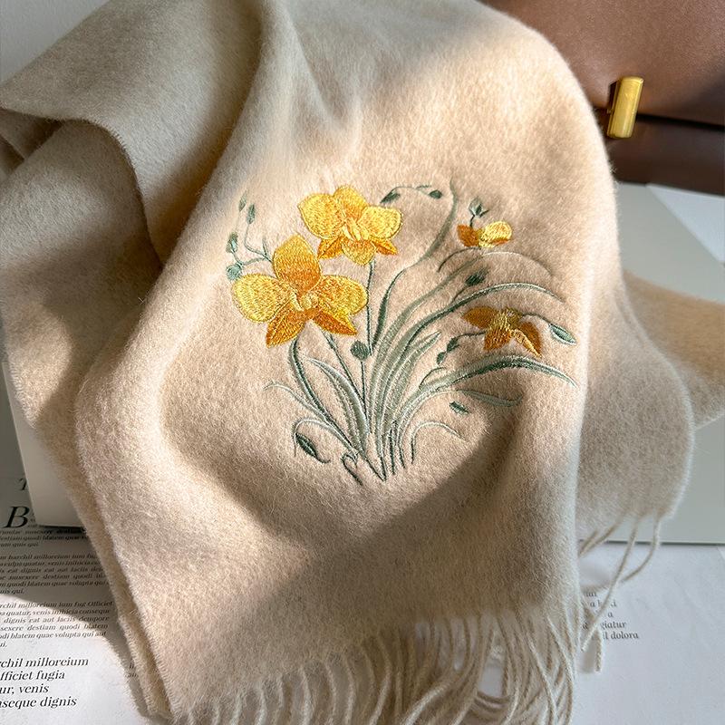 100% Wool Winter Scarf For Women Long Warm Cashmere Scarves Hijab Solid Lady Shawl Wrap Female Pashmina Bandana Head Scarfs New