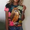 Summer Round Neck Owl Pattern Printed Top Fashionable Casual Cute Short Sleeved Women's T-shirts