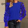 Женские топы с круглым вырезом, сетчатые, с ажурными буфами, с длинными рукавами, однотонные, универсальные, стильные, блузки