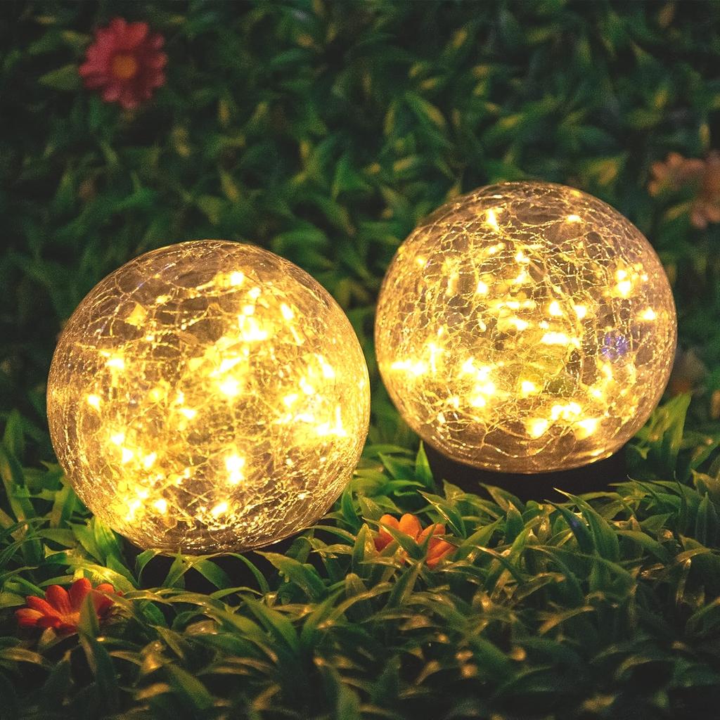 Solar Garden LED Glass Globe Lights, Cracked Glass Decorative Lights, Outdoor Waterproof, For Patio Lawn Gazebo Tabletop Holiday Event Decoration