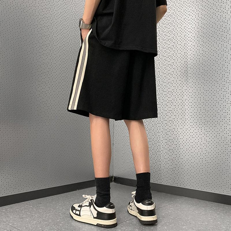 Мужские спортивные шорты с вышивкой Y2K, перекрестные полосатые брюки High Street с широкими штанинами, свободные, летние, 2024, для мужчин, для спортзала, корейские