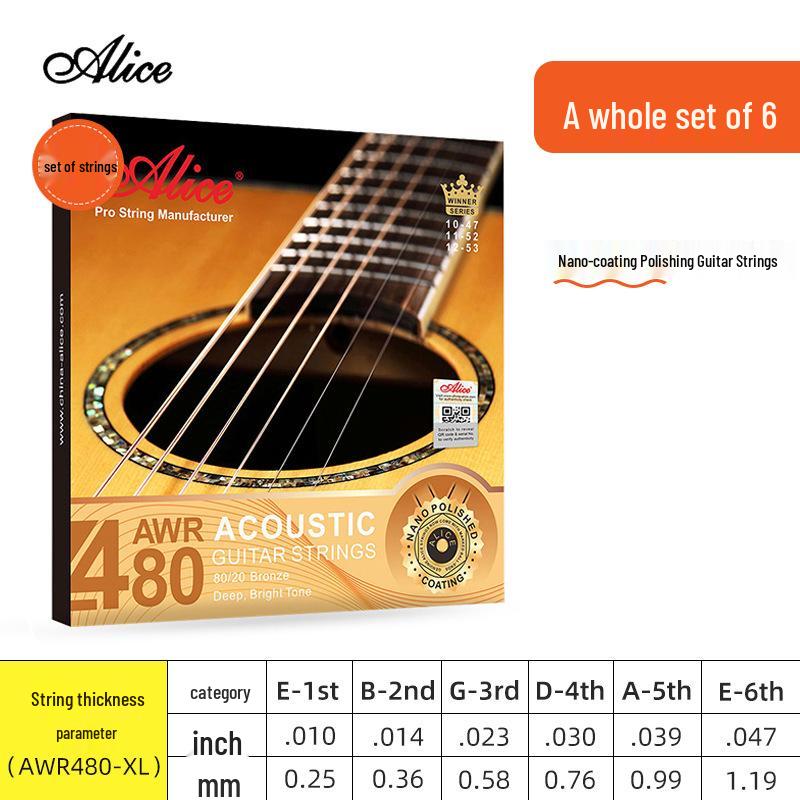 Комплект струн для акустической фолк-гитары Alice, покрытые фосфорной бронзой (6 строк)