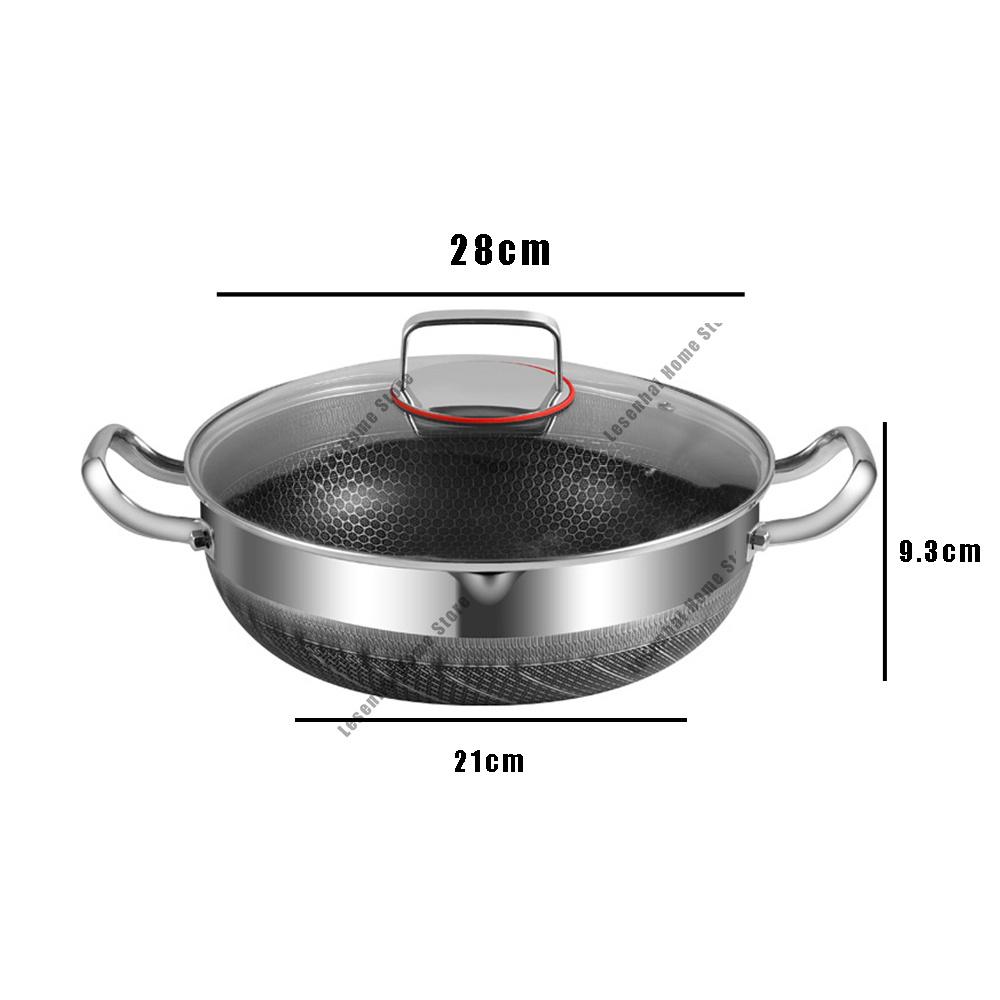 Non-Stick Egg Frying Pan Stainless Steel Soup Pot Honeycomb Induction Cooker Gas Stove General Durable Kitchen Cookware 30Cm Wok