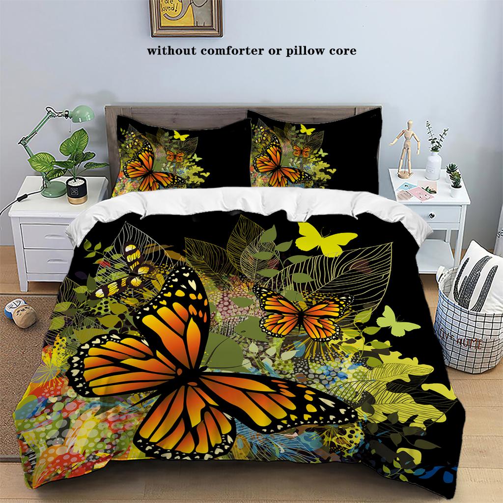 3-piece Butterfly Printed Down Duvet Cover (1 Пуховый пододеяльник+2 наволочки, Без наполнителя) Мягкий и удобный комплект постельного белья