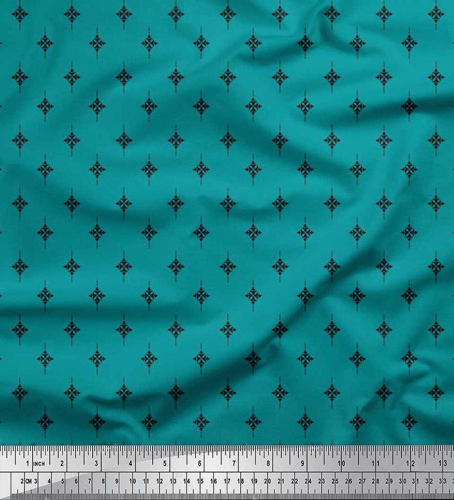 Soimoi Japan Crepe Satin Fabric Dot & Black Small Motif Shirting Decor Fabric Printed Metre 42 Inch