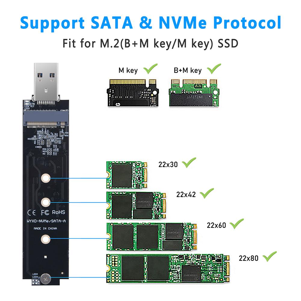 Адаптер M.2 SSD SATA/NVMe на USB 3.1 B+M Key/M Key на жесткий диск M2 3.1 Riser Adapter E C3X2