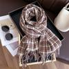 Ретро имитация кашемира клетчатый теплый шарф-шаль унисекс модный универсальный шарф с бахромой
